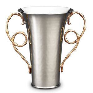 L'Objet Evoca Vase  24K gold-plated bamboo accents Size Medium/ 10 D x 10 H in